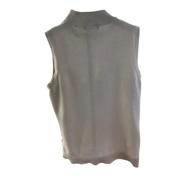 Tahari Pointelle Beige Mock Turtleneck Tank w/Ribbed Soft Knit Women’s S - Picture 2 of 6